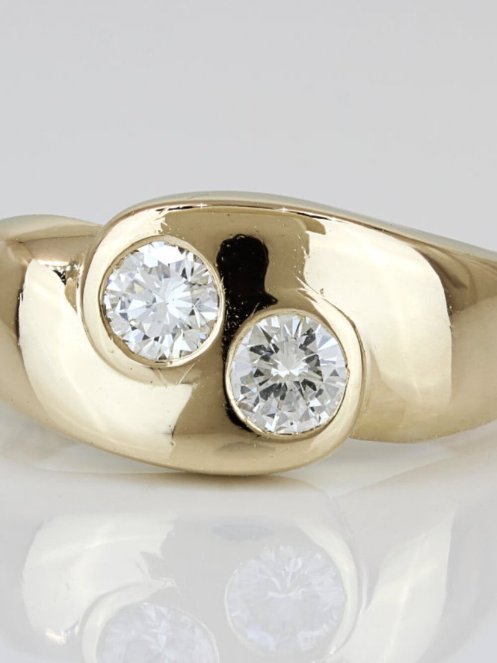 14k Yellow Gold 1 Carat Natural Two-Diamond Bypass Swirl Ring